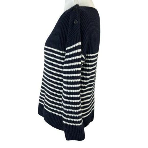 Ann Taylor Striped Wool Cashmere Sweater Size L Navy Blue Off White - Picture 7 of 12